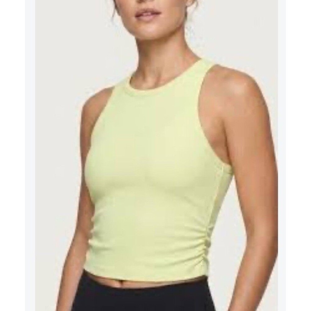 Outdoor Voices Womens Large Ribbed Tank Athletic Top Built In Bra Rouched Sides